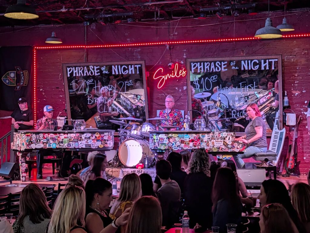 The Savannah Smiles stage lit up for the show