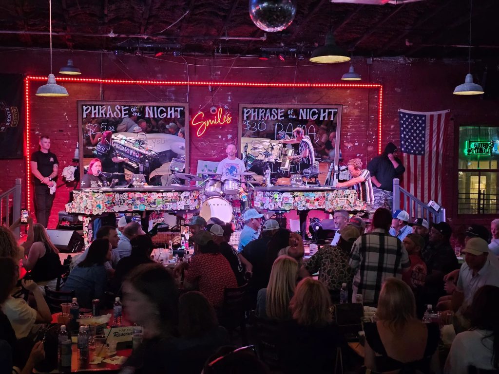 Wide view of the stage and crowd
